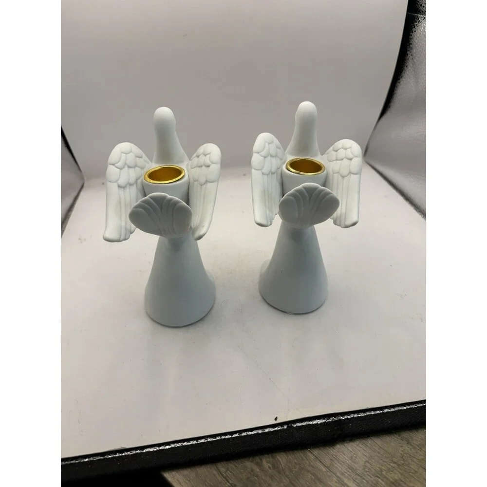 Vintage Pair Of Bisque Dove Candle Holders Signed Y.H. 1997 House Of Lloyd